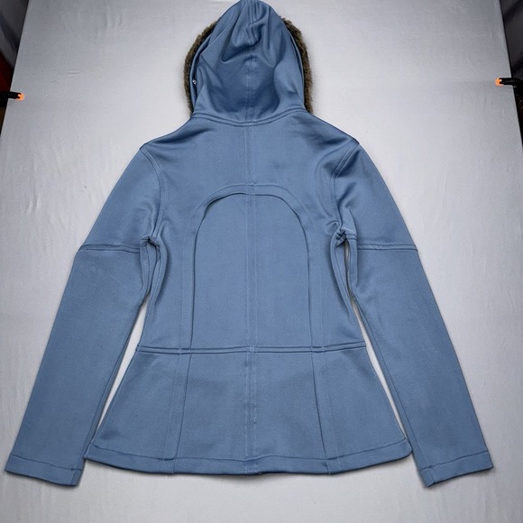 ATHLETA Blue Hooded Poly Blend Zip Jacket Removable Faux Fur Zip Pockets Sz M - Picture 4 of 7